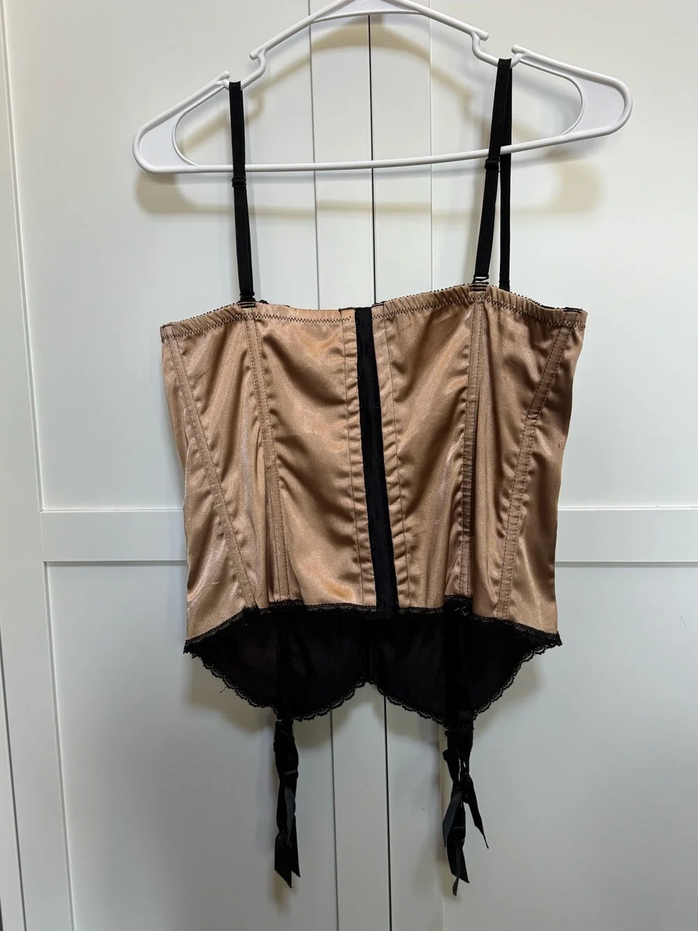Frederick's of Hollywood Corset Bustier Top Beige Black Lace Women's Size 34